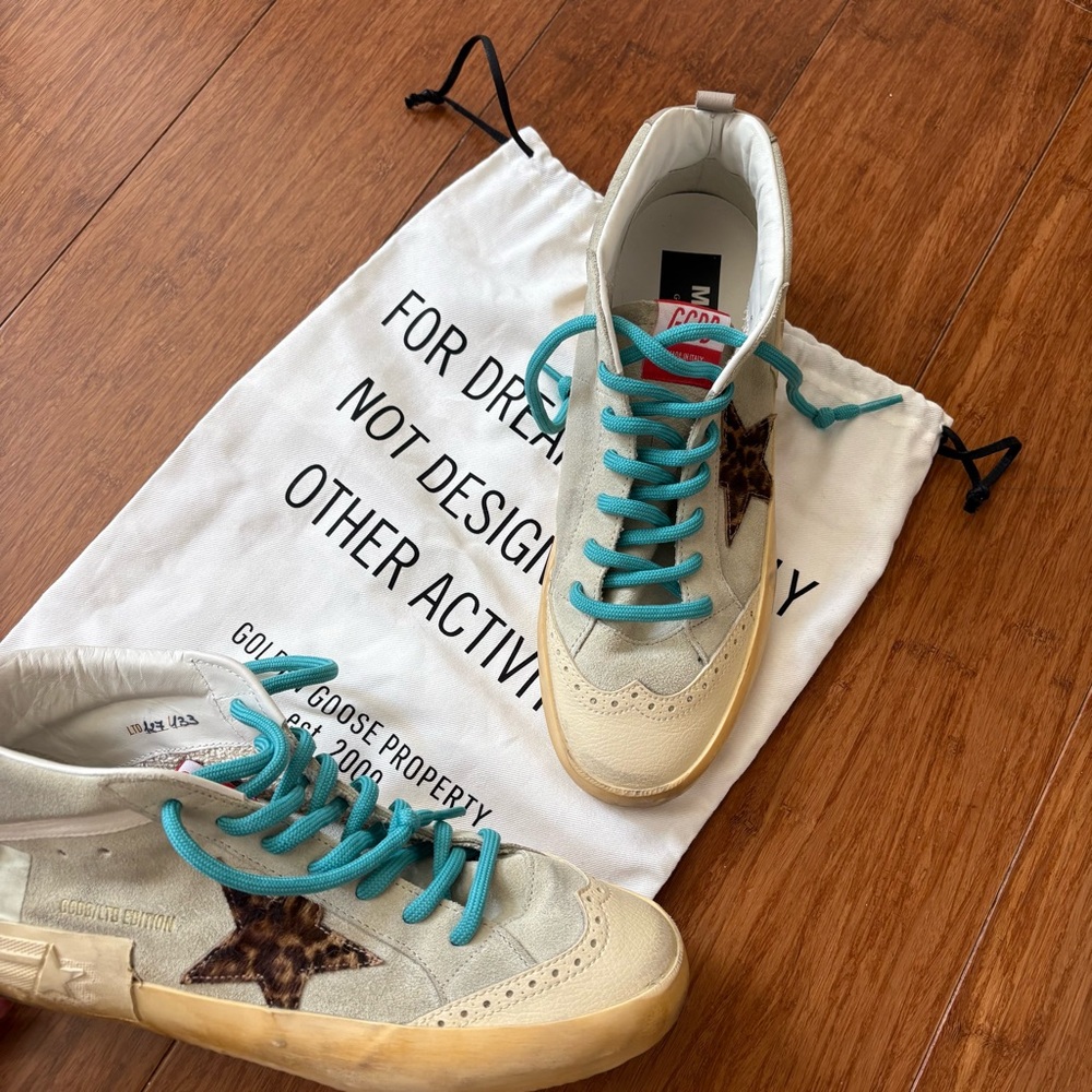 GOLDEN GOOSE LIMITED EDITION BLUE CHEETAH GLOW  MIDSTAR HAND NUMBERED GGDB SHOES